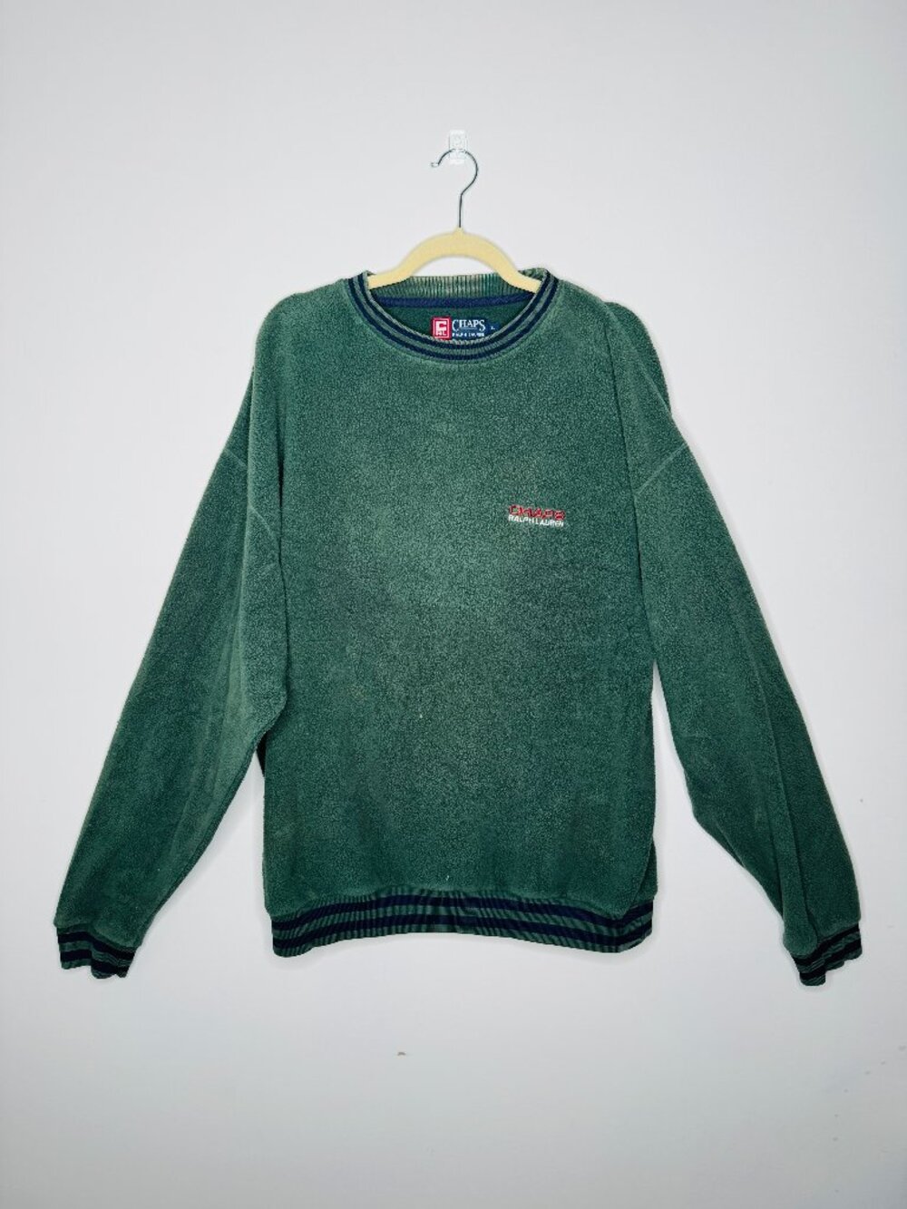 Chaps Ralph Lauren VTG Fleece Pullover Sweatshirt Mens XL Green Crewneck Cotton